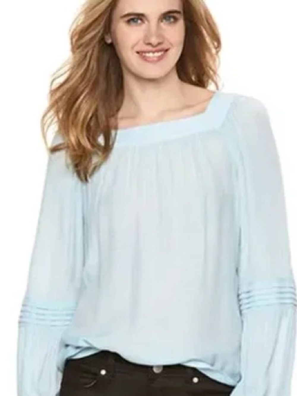 LC Lauren Conrad Pale Blue Square-Neck Peasant Blouse